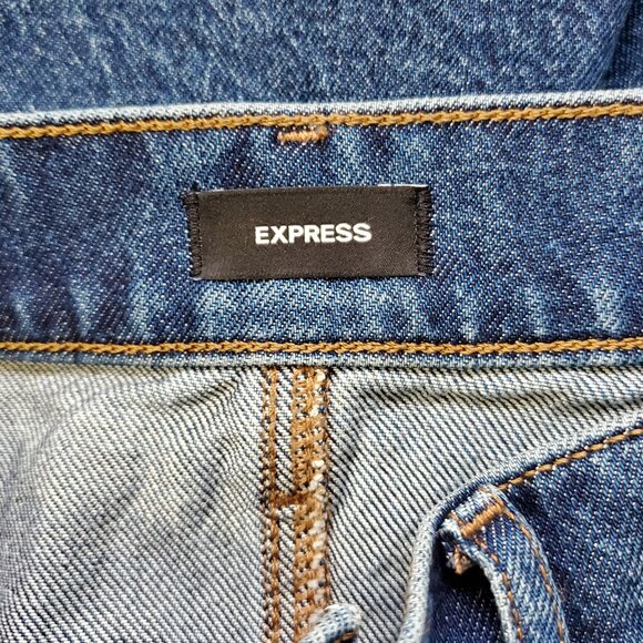 Express Super High Waisted Flare Hem Front Slit Denim Midi Skirt 8 - Picture 4 of 10